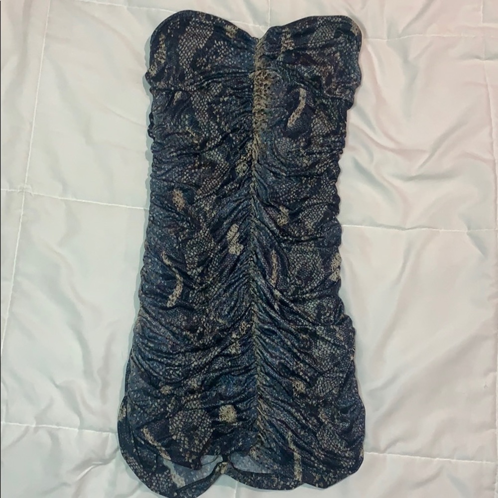 Blue snakeskin print tube dress